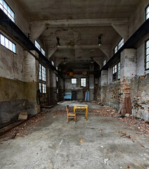 Wonderful views of an abandoned industrial site with interior and exterior furnishings