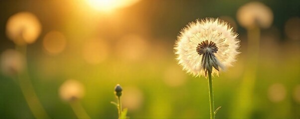 Ethereal Meadow Plant Seed Heads Swaying in Gentle Spring Breeze, Backlit by Warm Sunlight, Casting Delicate Shadows - Nature Photography