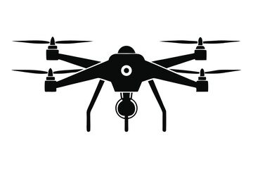 Silhouette of Modern Drone with Camera Aerial Photography and Surveillance Technology