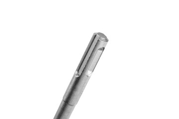 SDS-Plus masonry drill bit with spiral flutes and quick-change shanks, isolated on white...