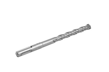 SDS-Plus masonry drill bit with spiral flutes and quick-change shanks, isolated on white...