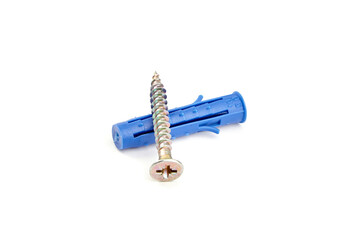 Metal screw with a blue plastic anchor, showcasing the essential hardware components for...