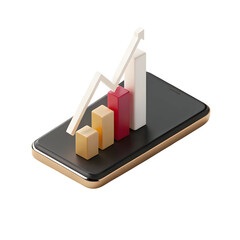 Isometric financial growth chart on phone isolated on a transparent background