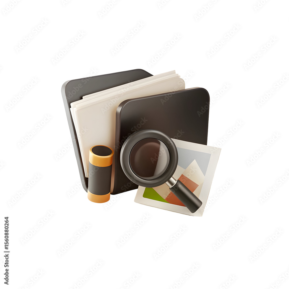 Poster folder magnifying glass document search isolated on a transparent background
