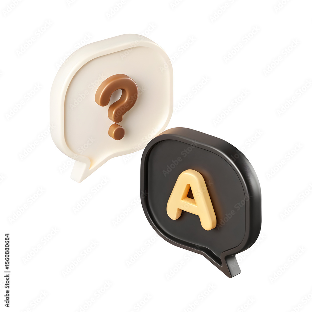 Poster 3d speech bubbles question mark and letter a isolated on a transparent background