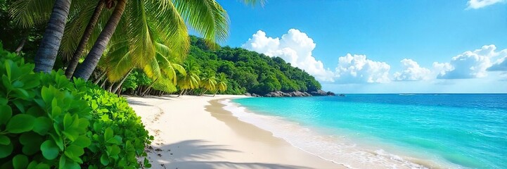 Tropical Island Paradise Turquoise Waters Crashing Gently on a White Sand Beach