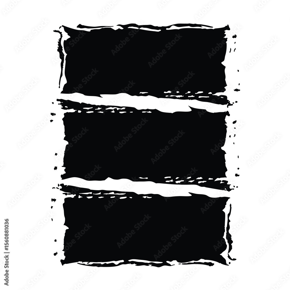 Poster abstract black ink rectangular frames with rough edges on a transparent background