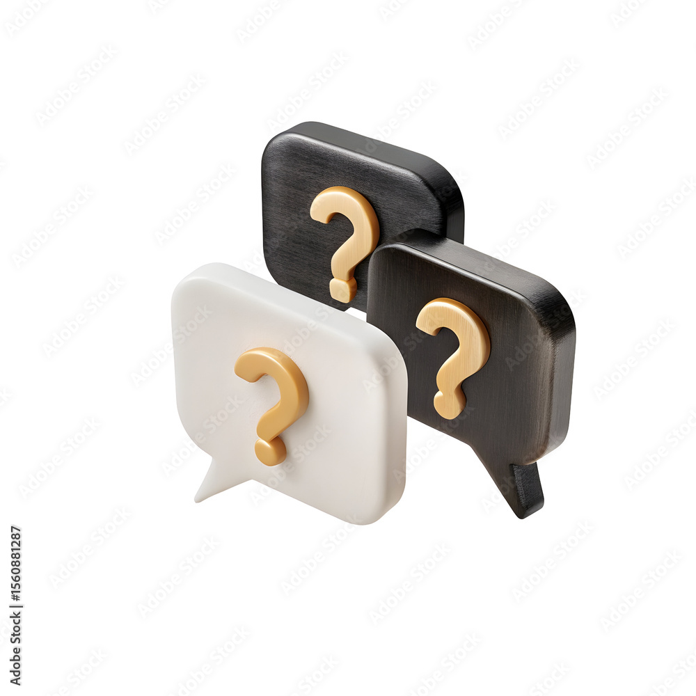 Poster three speech bubbles question marks isolated on a transparent background