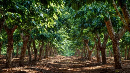 Coffee plantation rows. Coffee trees
