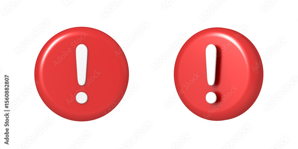 Aufkleber 3d red round caution warning sign or exclamation mark sign icon set collection isolated on white bac