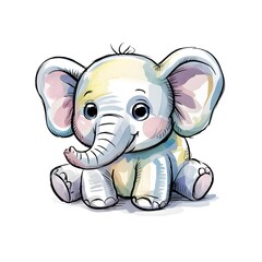 Fototapeta premium A cute cartoonish colorful baby elephant illustration on a white background 