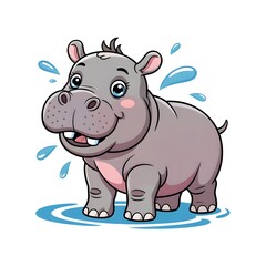 Fototapeta premium A cute cartoonish hippo illustration on a white background 