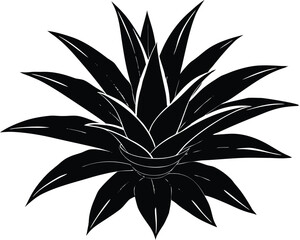 Tropical Bromeliad Silhouette, Exotic Rainforest Plant Silhouette