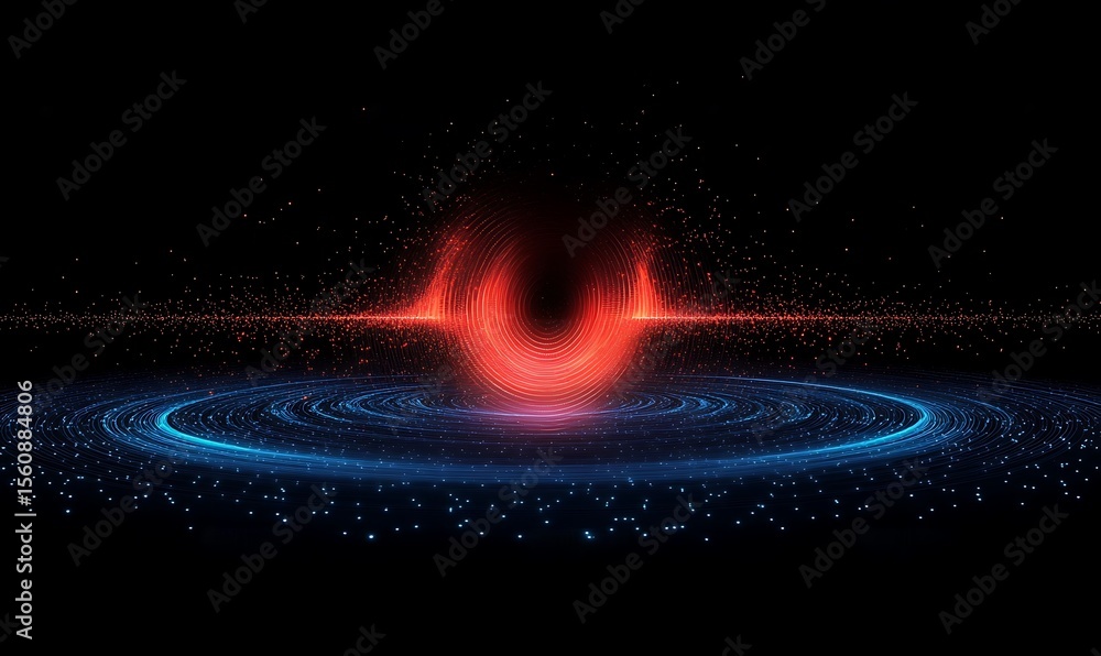 Poster digital vibration and sound wave. circle pulse wave with points and particles on the dark background