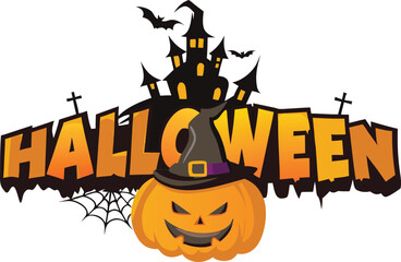 Spooky Halloween night with a scary pumpkin, bats, and a dark castle illustration perfect for an October celebration