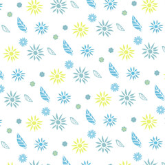 Pattern con delicati fiorellini e foglie verdi, celesti e gialli
