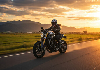 Motorcycle at sunset. Road Adventure