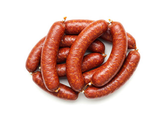 Smoked salami chorizo sausages isolated on white background