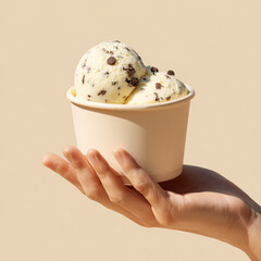 A hand with a pot of ice cream. Mockup