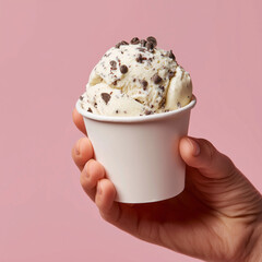 A hand with a pot of ice cream. Mockup