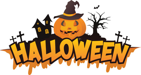 Spooky Halloween night with a scary pumpkin, bats, and a dark castle illustration perfect for an October celebration