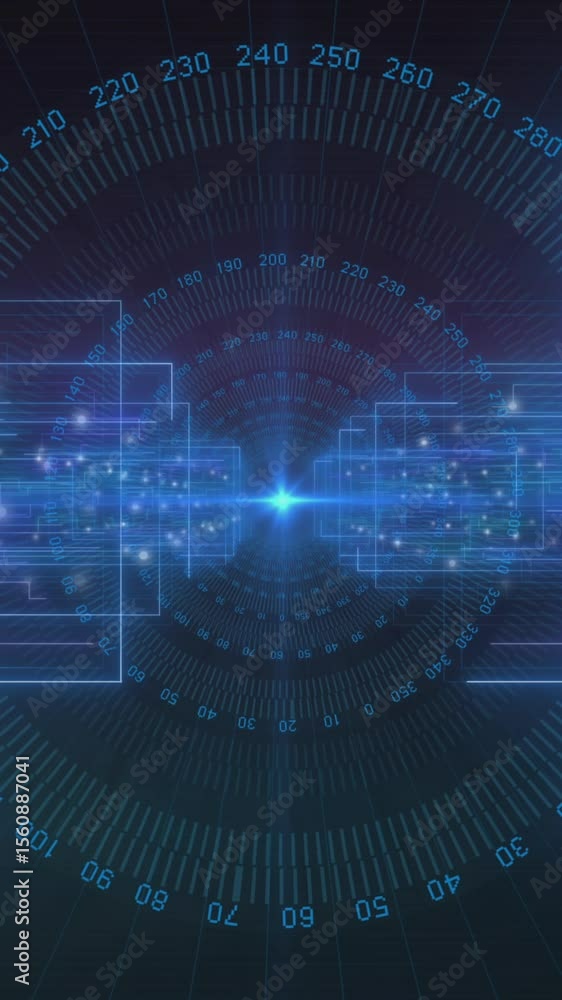 Poster animation of scope scanning and data processing over black background