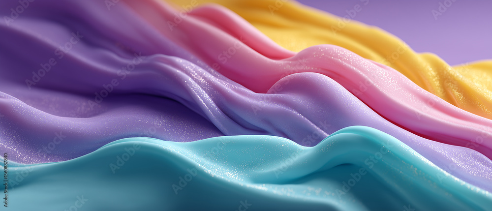 Poster colorful waves of textured material create a vibrant abstract composition showcasing soft hues and s