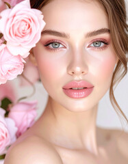 Naklejka premium Maquiagem Monocromática Rosa com Look Suave e Editorial