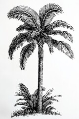 Curved leaves of a palm tree illustrated in retro style.