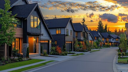 Variety of exteriors showcased in peaceful residential area.