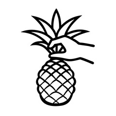 Fototapeta premium Hand holding pineapple in simple line art design 