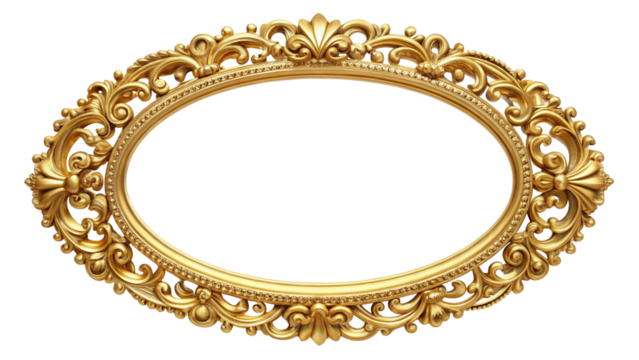 Golden Oval Frame: A close-up shot captures the opulent detail of a beautifully crafted oval frame, resplendent in gold, inviting viewers to envision the artwork it will embrace.