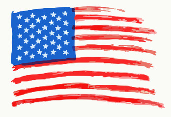 Vector design with decorative drawing of torn national 
flag of usa on white background. 
Fashion t-shirt print. American pattern 
of stars and wavy stripes for textiles, fabric, clothing.