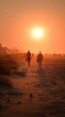 Fototapeta premium Hot weather: summer heat, stuffy street, warm sunlight, outdoor warmth, blazing air, bright sky, rising pressure, human discomfort, sultry climate, sunny day.