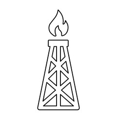 Outline of an oil drilling rig with a flame symbolizing extraction and energy production