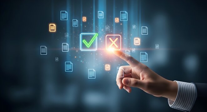 Hand selecting digital document.