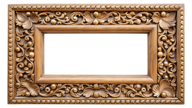 Elegant Carved Frame: An intricately carved wooden frame showcasing exquisite craftsmanship and timeless elegance, perfect for adding a touch of sophistication. 