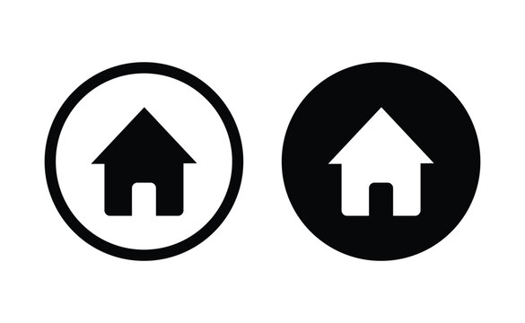 Home buttons house icons. Rounded home icons for place address navigation. Home button vector flat solid and line style
