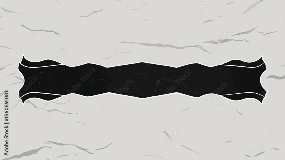 Poster abstract design with torn paper and a black rectangular shape on transparent background