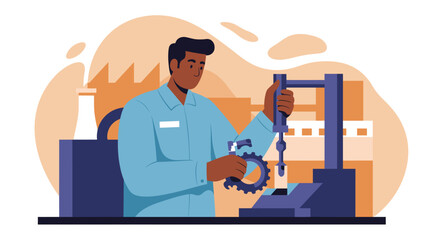 A skilled engineer meticulously works on machinery within a modern industrial setting, using advanced tools and technology for precise manufacturing and production processes.