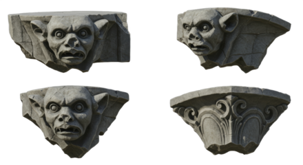Isolated stone gargoyle fragment set against a crisp white backdrop for stock use