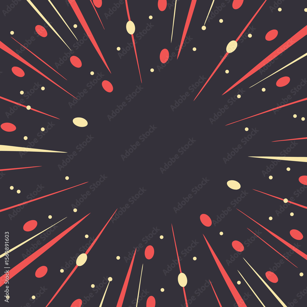 Poster abstract explosion design with retro shapes in red and yellow colors