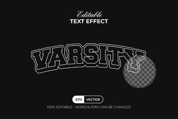 Varsity Editable Text Effect Outline Stroke Style. Text Without Fill Color.