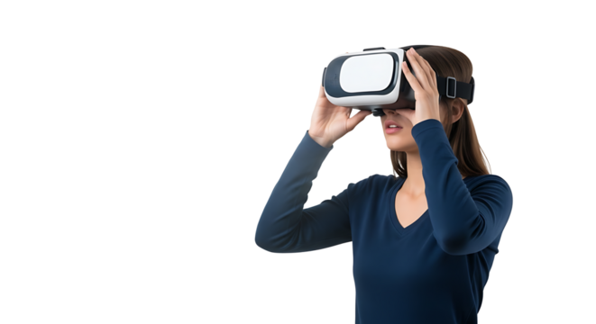 Woman immersed in a virtual reality experience.