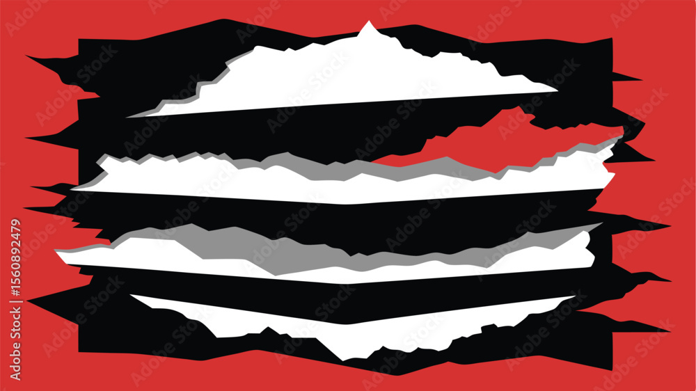 Poster abstract geometric composition with layered shapes on a red background and transparency