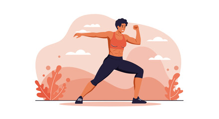 Vibrant flat design illustration of a fit woman performing an energetic workout, ideal for web design and digital marketing content.