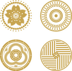 Korean Traditional Floral and Circular Symbol Vector Icons for Heritage Design Templates