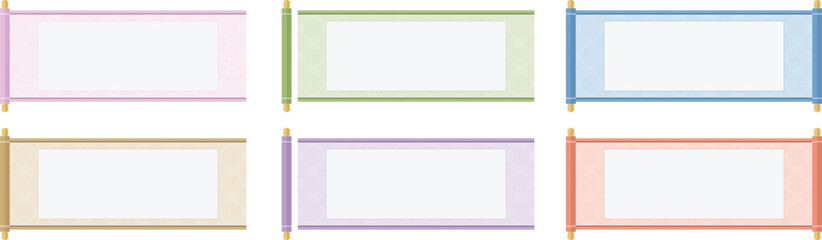 Traditional Korean Scroll Banner Vector Set with Pastel Colors for Presentation Templates and Web Design