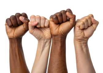 Diverse group of hands forming united fists, solidarity, protest, activism, social justice and empowerment movement