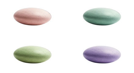 Pastel colored pebbles set against plain white background to portray softness
